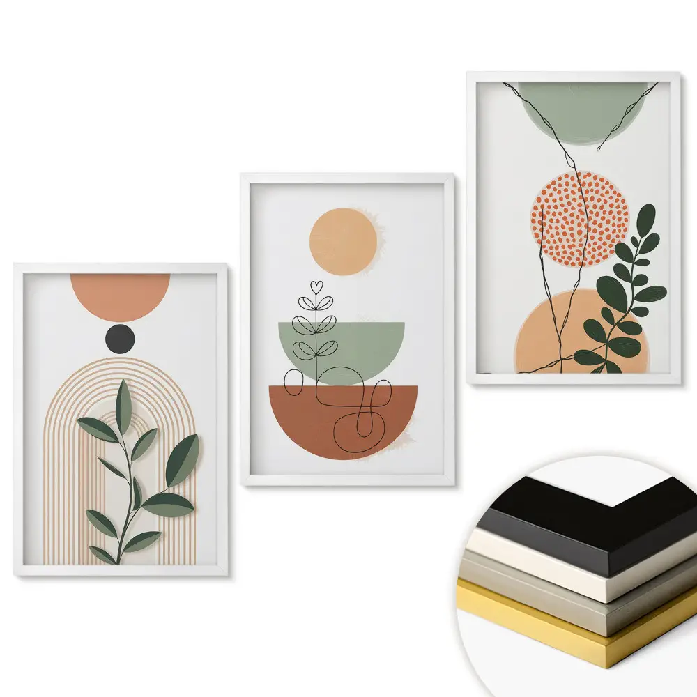 Set 3 tablouri living Compoziții abstracte în culori pastelate