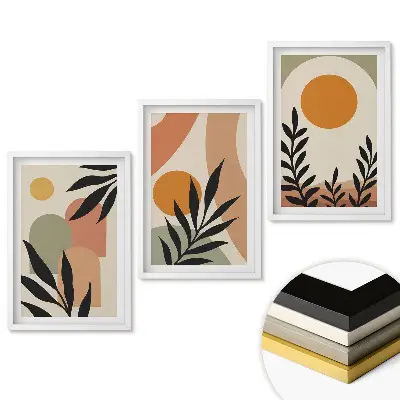 Set de 3 tablouri pentru living cu compoziții abstracte și vegetație