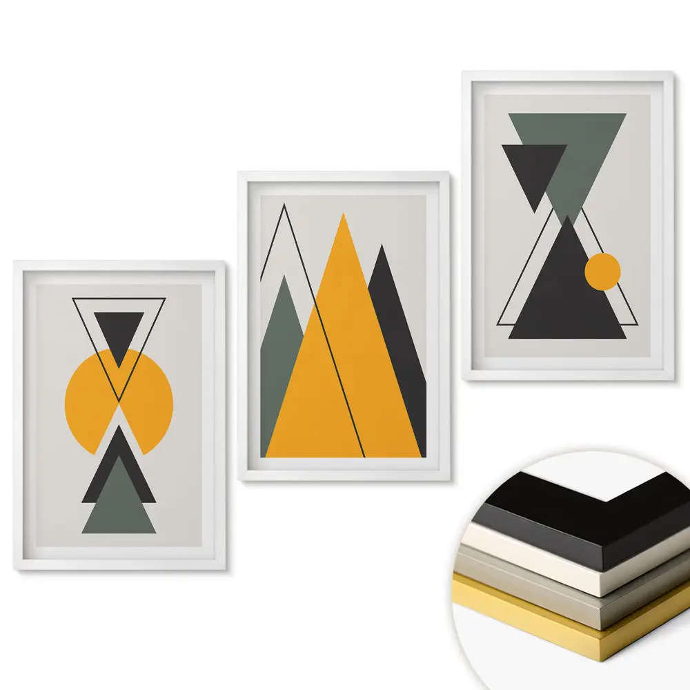 Set 3 tablouri living Geometrie într-o versiune modernă