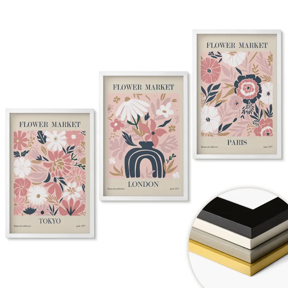 Set de tablouri pentru living Piețe de flori din diferite orașe