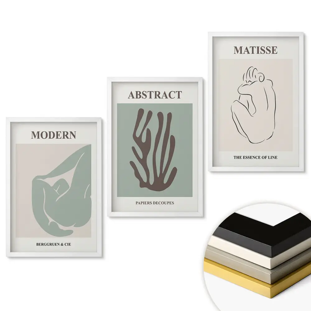 Set de 3 tablouri pentru living cu forme și linii abstracte