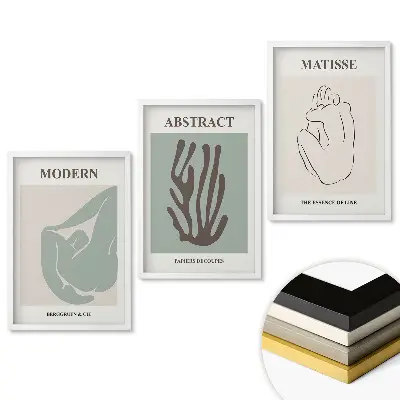 Set de 3 tablouri pentru living cu forme și linii abstracte