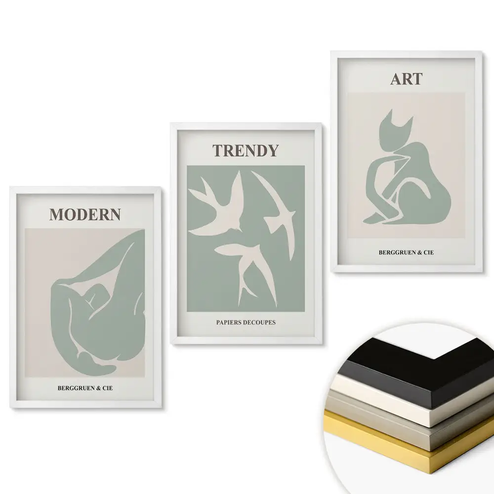 Set 3 tablouri pentru living cu forme abstracte în culori delicate