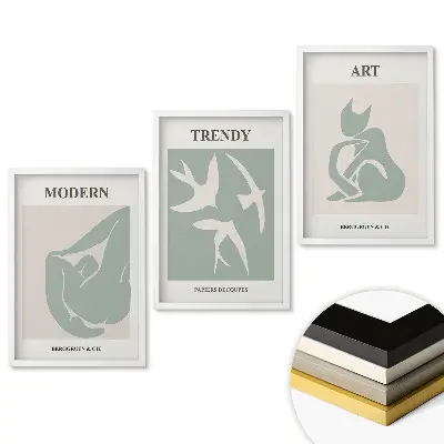 Set 3 tablouri pentru living cu forme abstracte în culori delicate