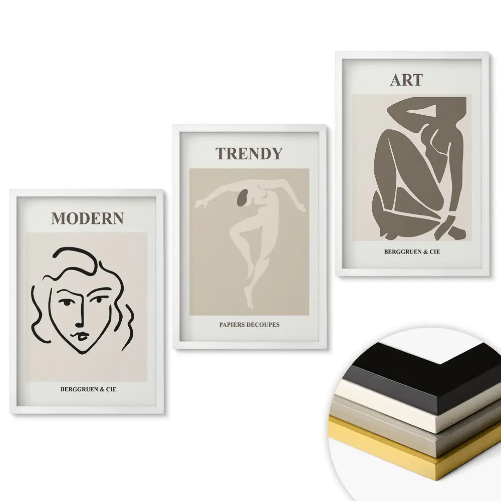 Set de 3 tablouri pentru living cu artă modernă în stil minimalist