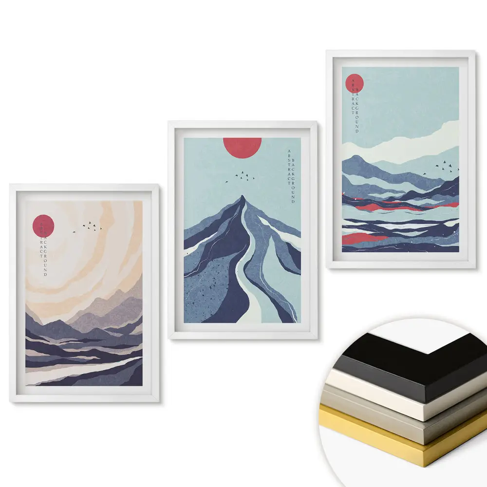 Set de tablouri pentru living cu peisaje montane abstracte în culori
