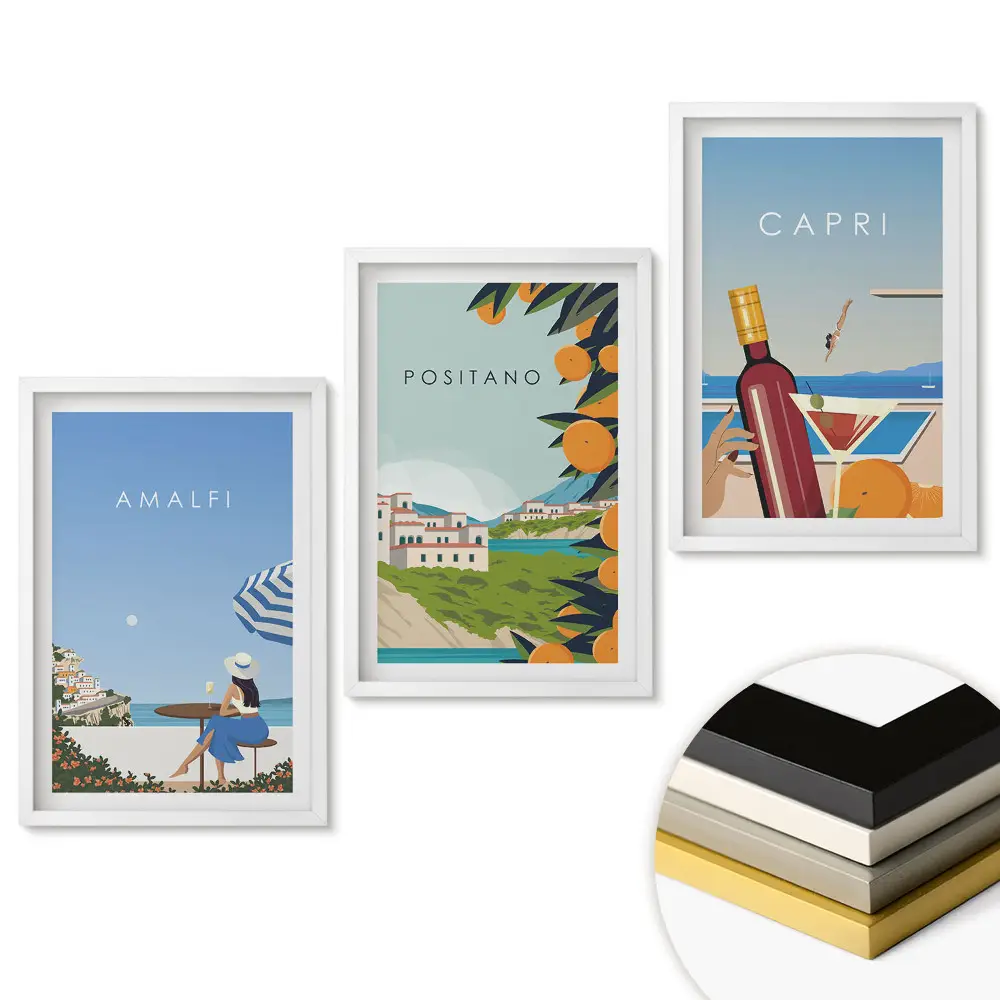 Set de tablouri pentru living Vacanțe italiene Amalfi Positano Capri