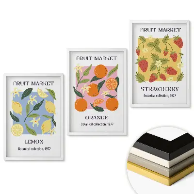 Set 3 tablouri living Fructe de la Piața Botanică 1977