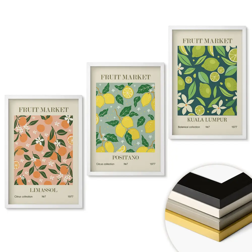 Set de 3 tablouri pentru living Piața de fructe