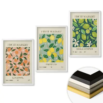Set de 3 tablouri pentru living Piața de fructe