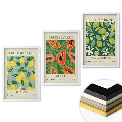 Set de 3 tablouri pentru living Piața de fructe din întreaga lume
