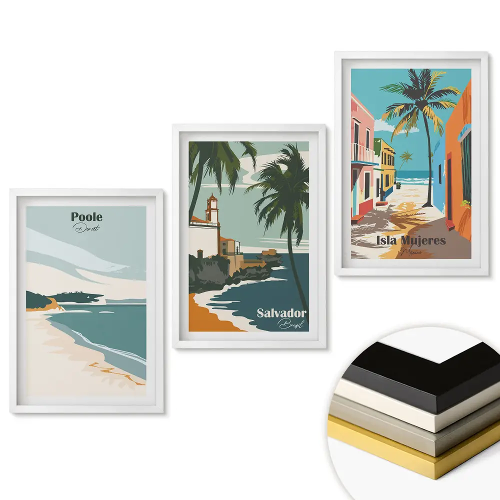 Set tablouri living Locuri tropicale cu stil retro