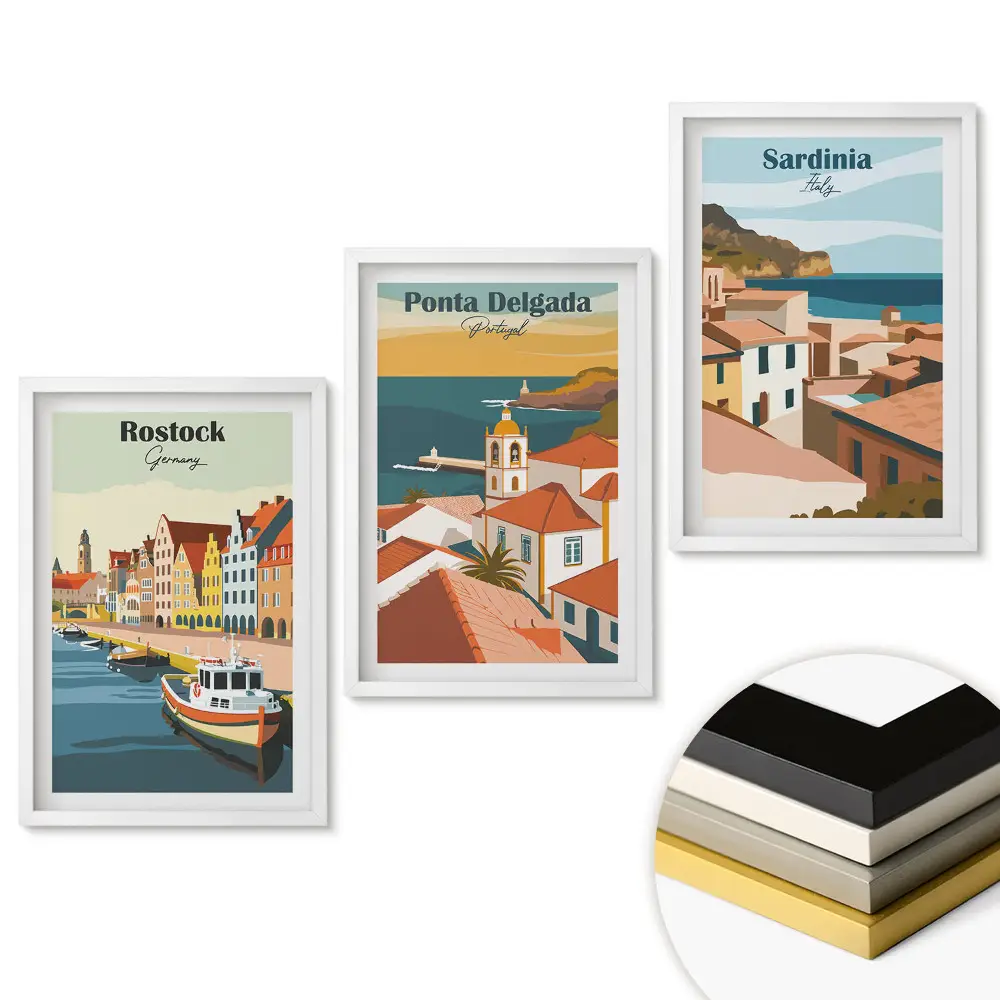 Set 3 tablouri living Călătorind prin orașe europene pitorești
