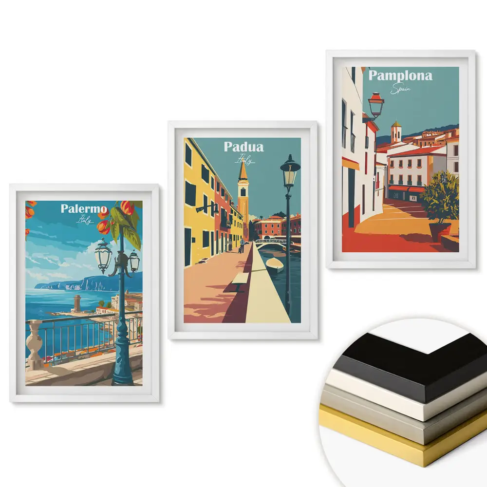 Set tablouri living Orașe europene în grafică colorată