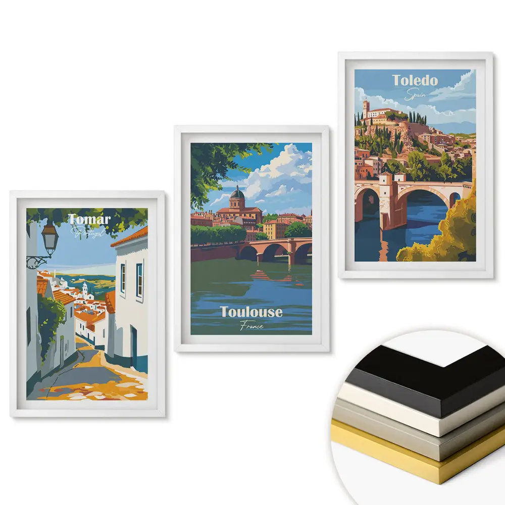 Set tablouri living Orașe europene fermecătoare în ilustrații