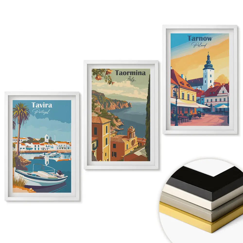 Set 3 tablouri living Locuri pitorești din Europa în ilustrații