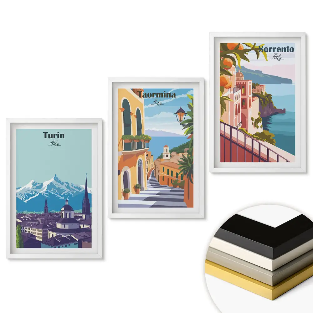 Set 3 tablouri living Orașe italiene: farmec și frumusețe