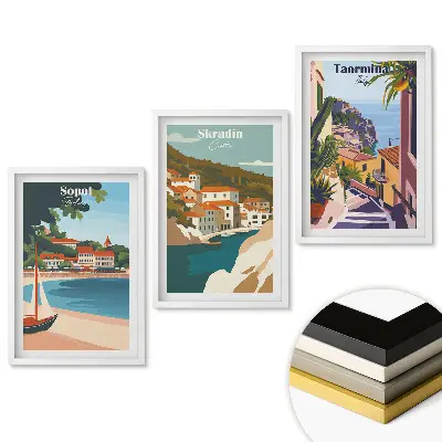 Set 3 tablouri living Destinații de vacanță: Sopot, Skradin, Taormina