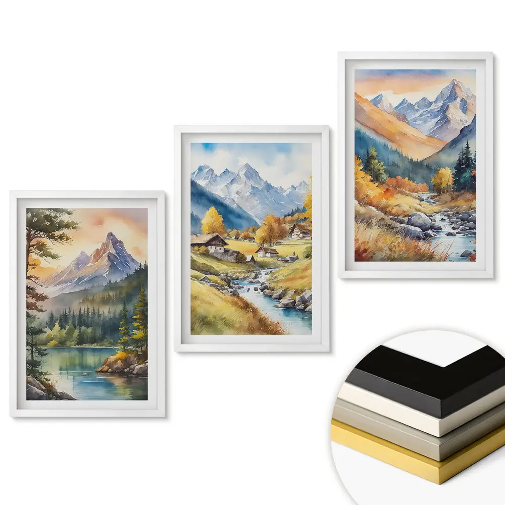 Set de 3 tablouri pentru living cu peisaje montane pitorești în natură