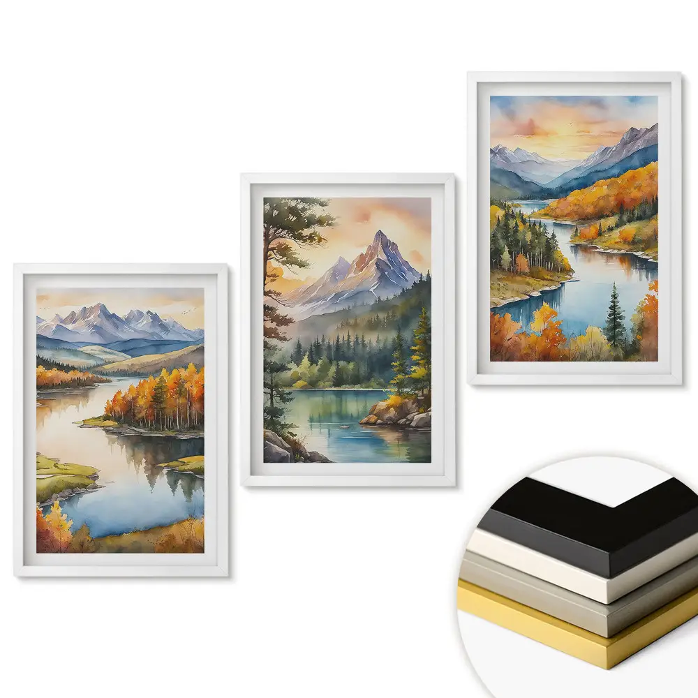 Set de tablouri pentru living cu peisaje pitorești de munte și apă