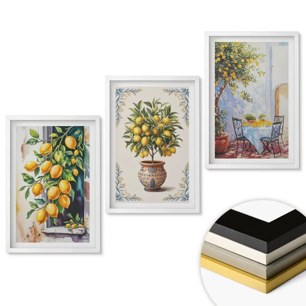 Set de tablouri pentru living cu motive citrice în artă decorativă