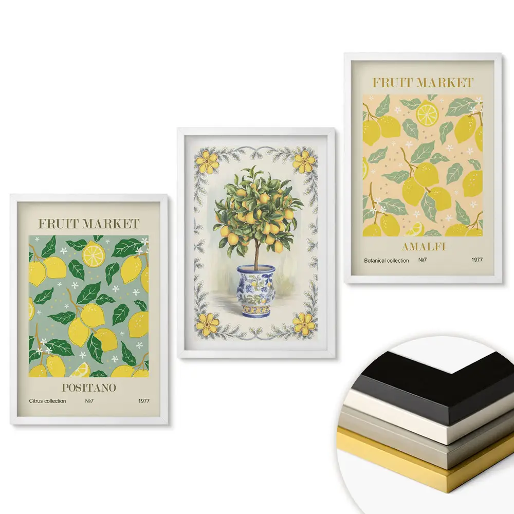 Set 3 tablouri pentru living cu piață de fructe în stil italian
