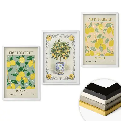 Set 3 tablouri pentru living cu piață de fructe în stil italian