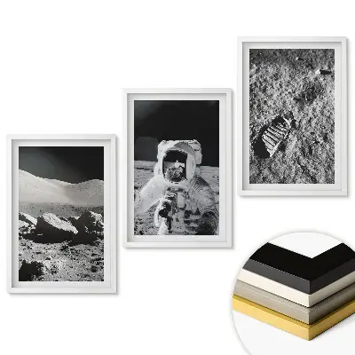 Set tablouri pentru living O călătorie pe Lună alb-negru
