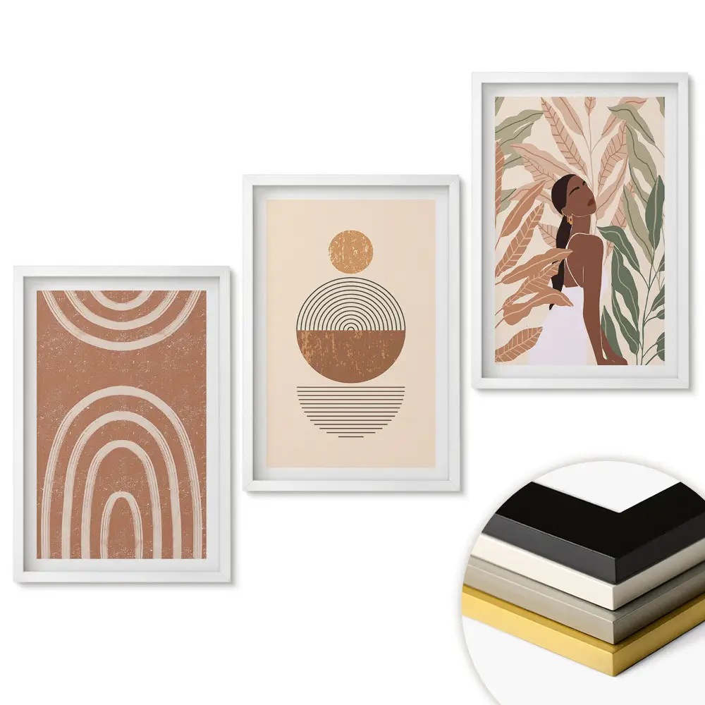 Set de tablouri pentru living cu grafică elegantă și motive vegetale