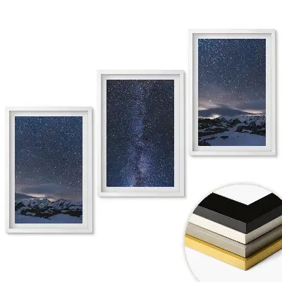 Set 3 tablouri living Cerul nopții peste un peisaj montan