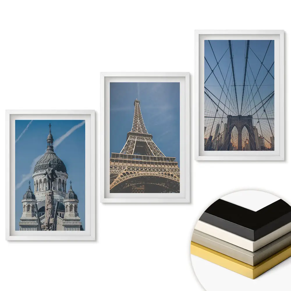 Set de trei tablouri pentru living cu monumente ale lumii