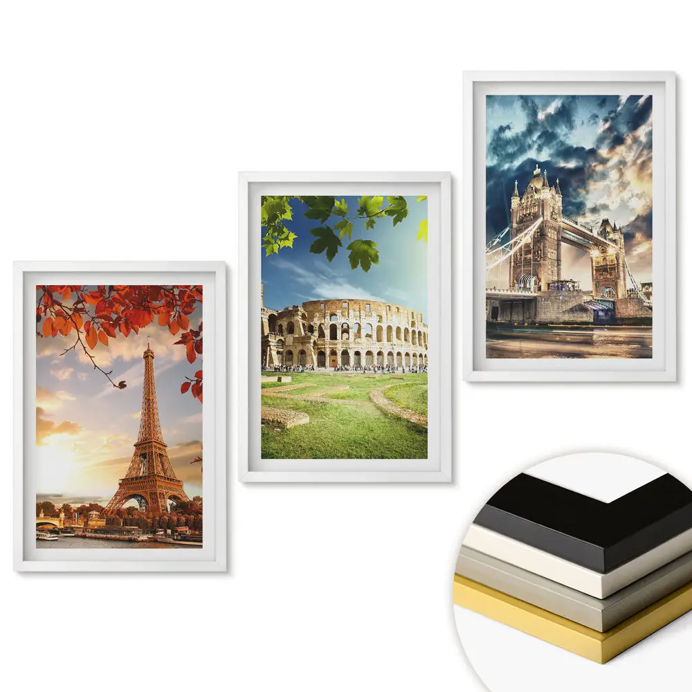 Set 3 tablouri pentru living cu monumente ale Europei în peisaje frumoase