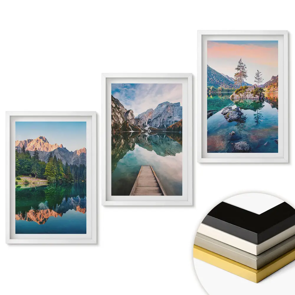 Set 3 tablouri pentru living cu peisaje pitorești de munte și apă