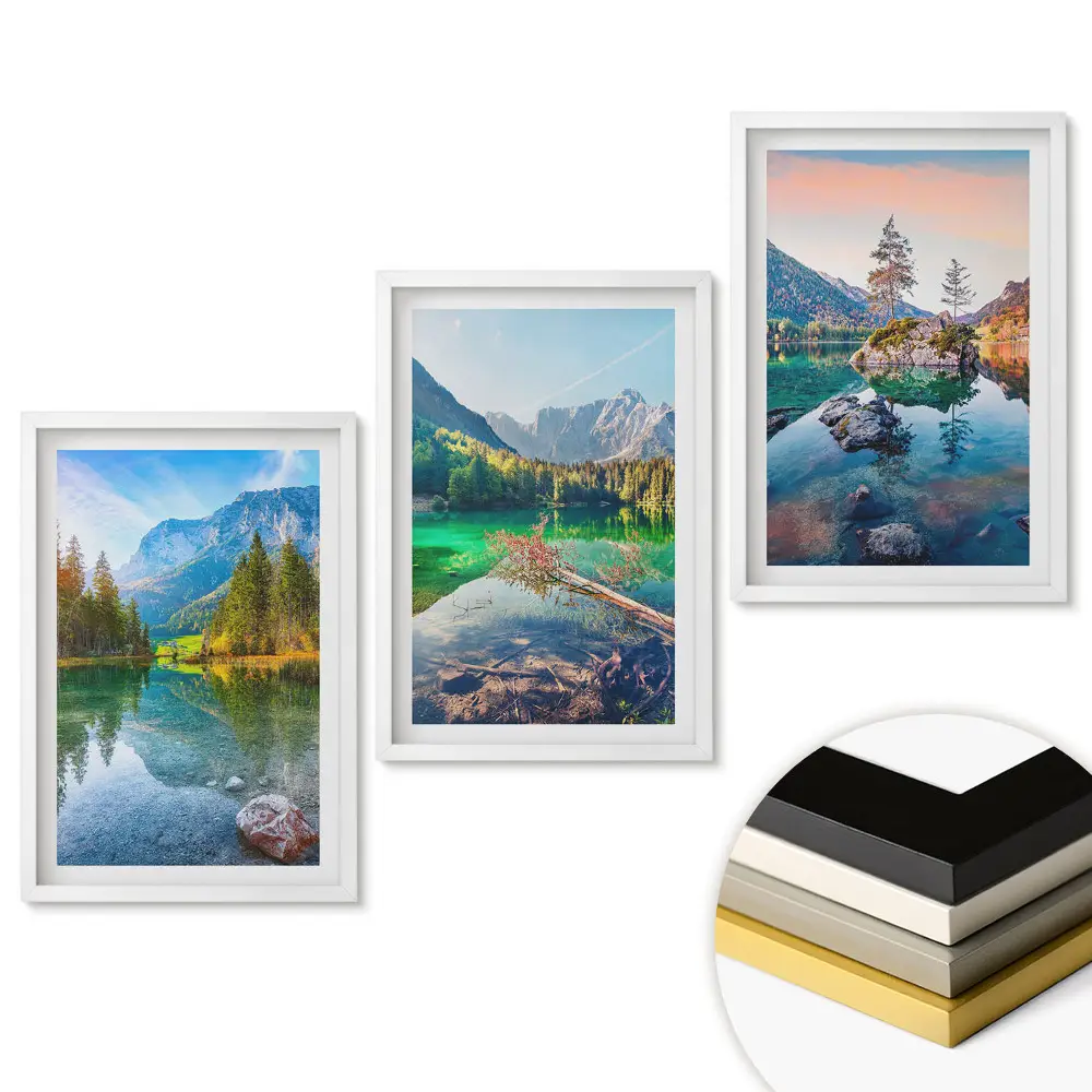 Set 3 tablouri living Peisaje pitorești de munte și apă