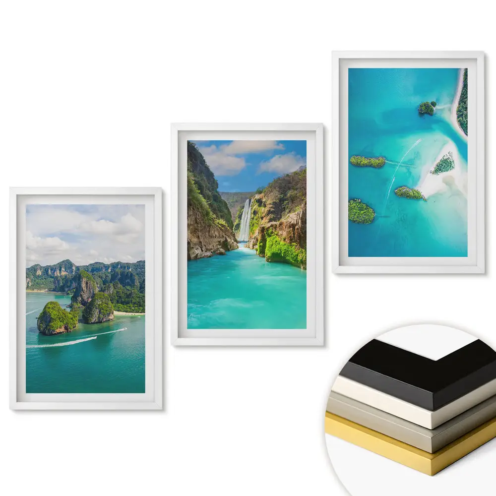 Set tablouri pentru living cu peisaje tropicale și ape albastre