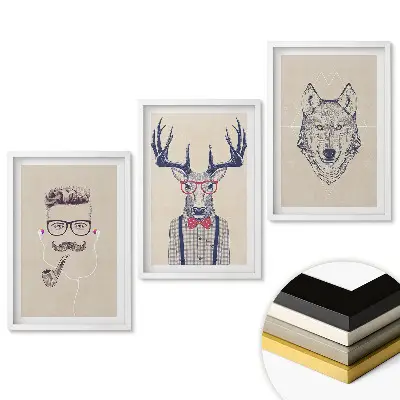 Set 3 tablouri living Animale și oameni stilați în ilustrații