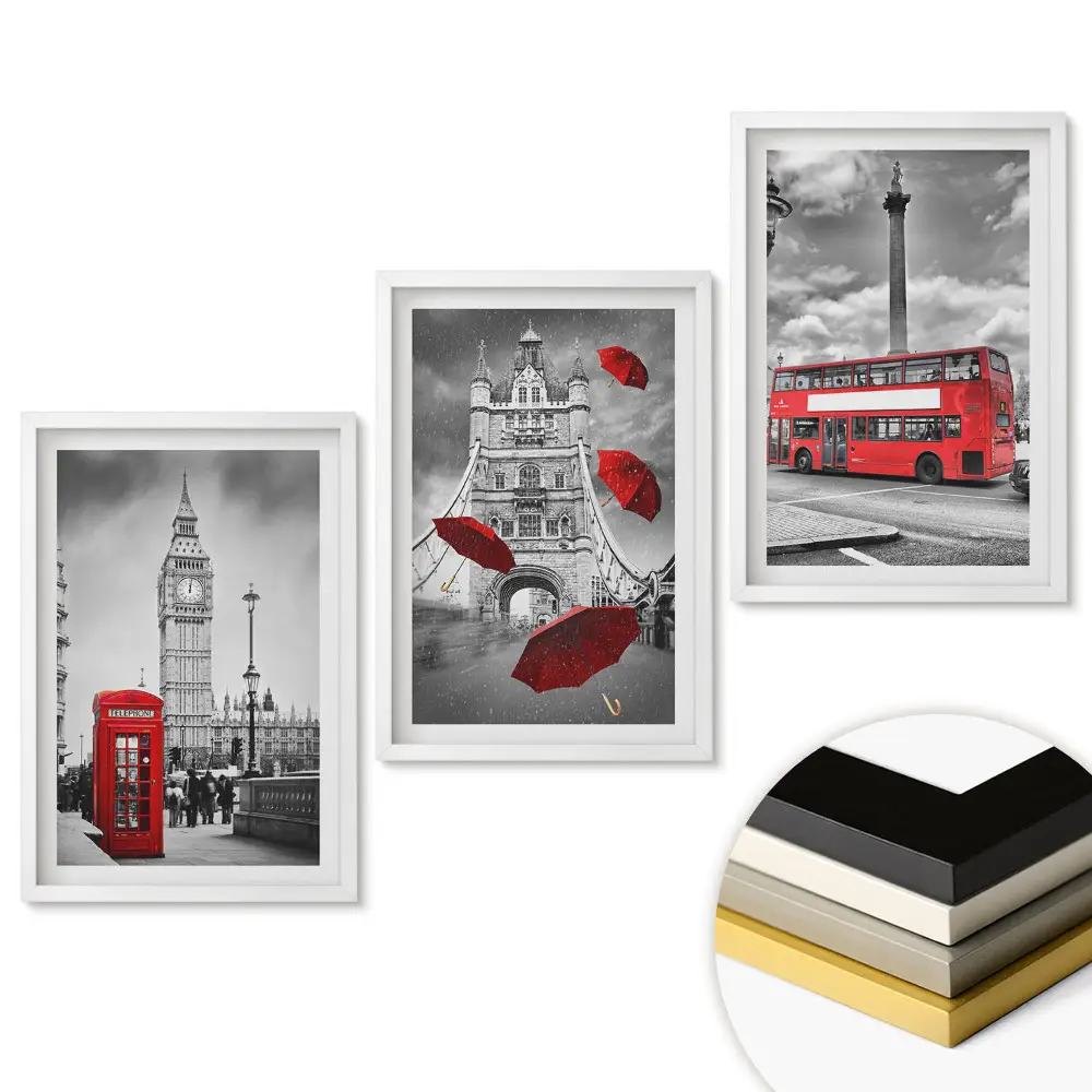 Set tablouri living Simboluri londoneze într-un cadru monocromatic