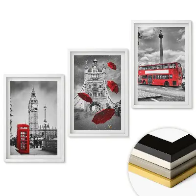 Set tablouri living Simboluri londoneze într-un cadru monocromatic