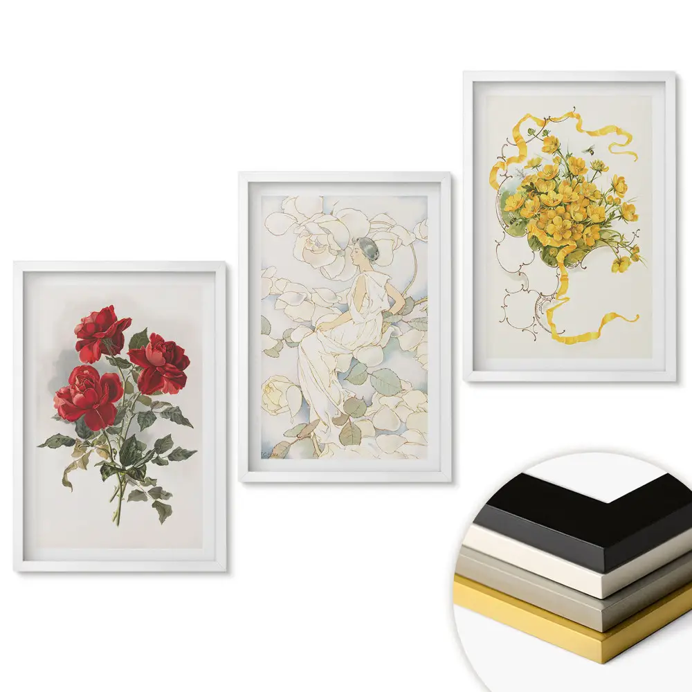 Set 3 tablouri living Flori și eleganță în artă
