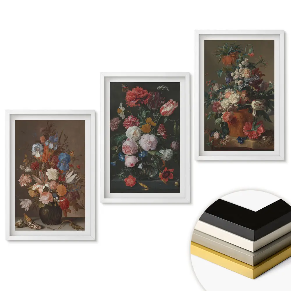 Set 3 tablouri living Compoziții florale în stil artistic
