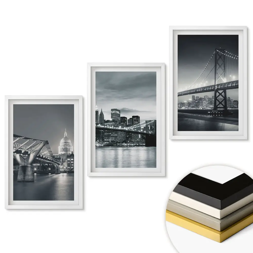 Set 3 tablouri living Poduri în alb și negru