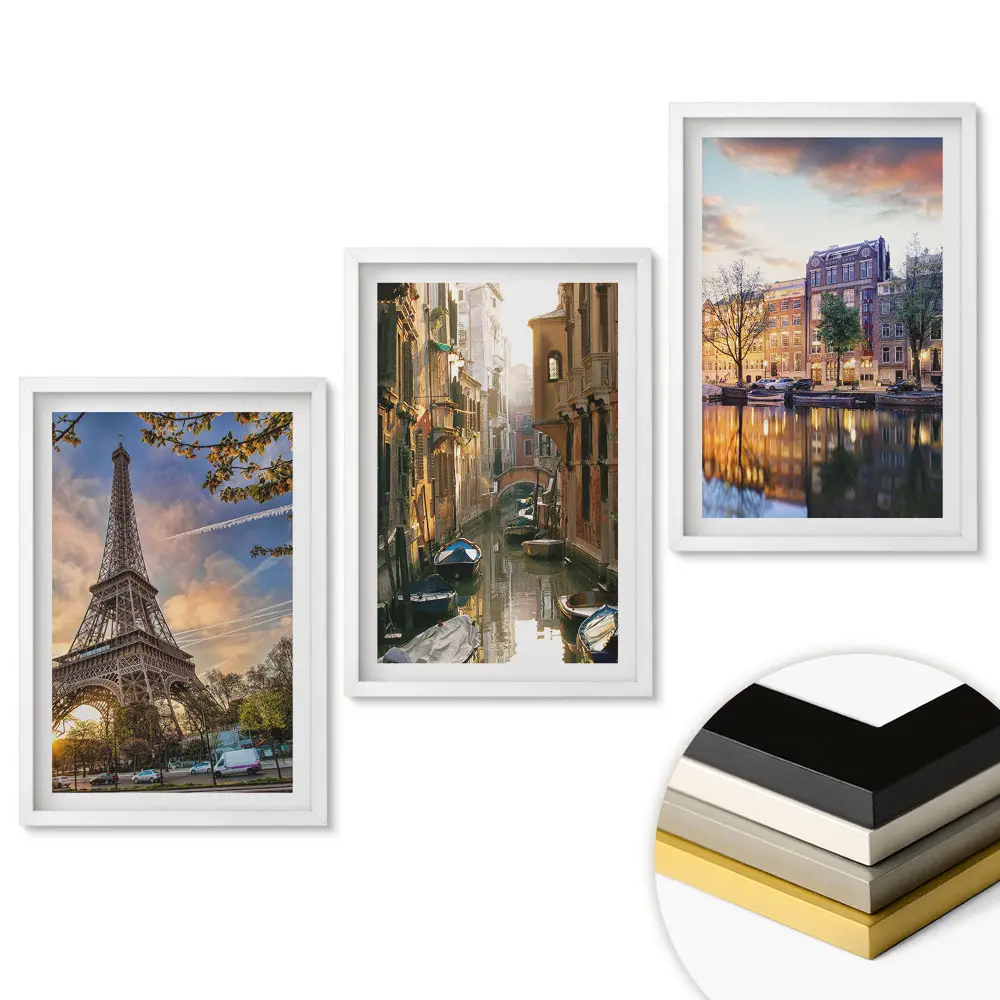 Set 3 tablouri living Monumente ale Europei în cadre pitorești