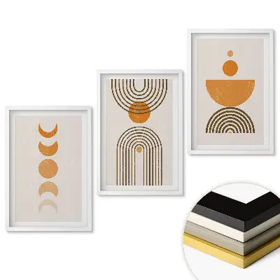 Set 3 tablouri pentru living cu forme abstracte în nuanțe calde