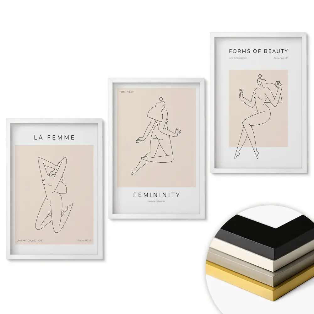 Set de 3 tablouri pentru living cu portret feminin în stil minimalist
