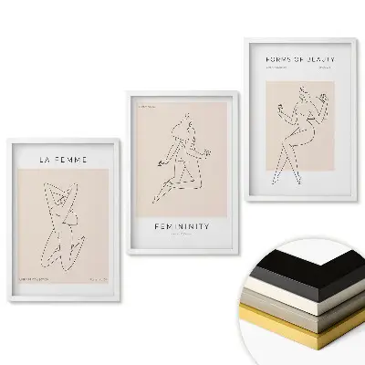 Set de 3 tablouri pentru living cu portret feminin în stil minimalist