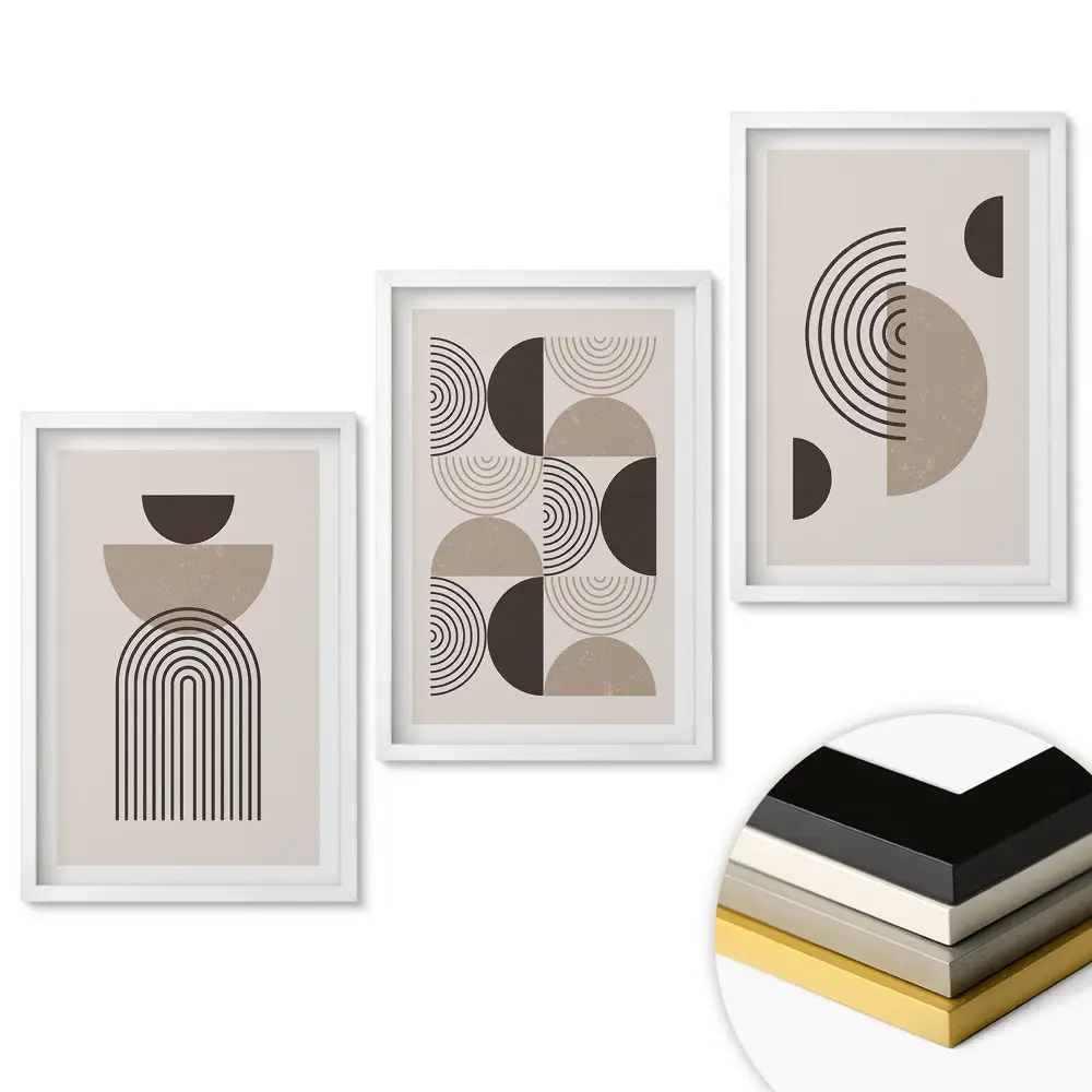 Set 3 tablouri living Forme abstracte într-un stil minimalist