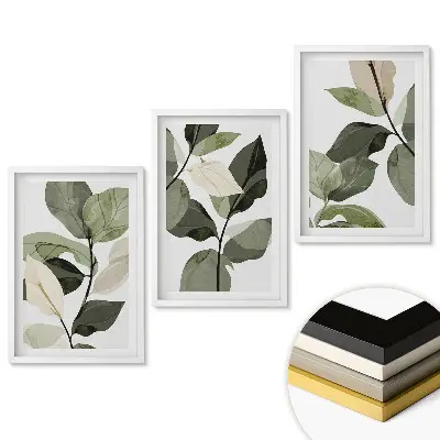 Set tablouri living Eleganța frunzelor într-un stil minimalist