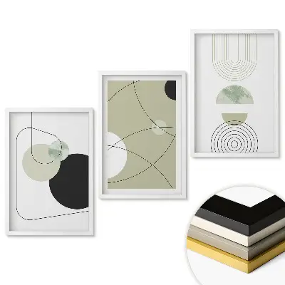 Set 3 tablouri living Forme abstracte în culori discrete