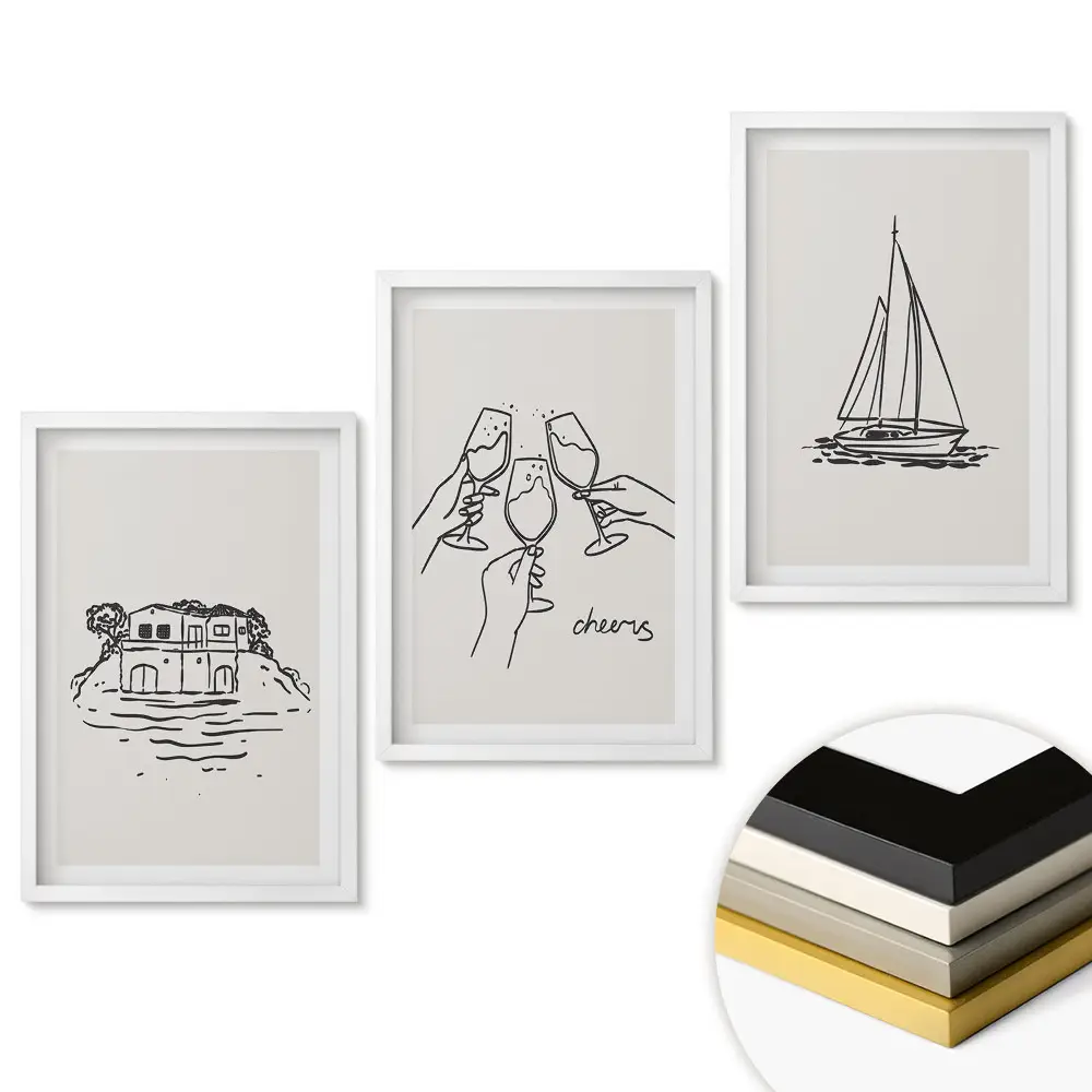 Set de 3 tablouri pentru living Idilă lângă apă și bucurie de viață