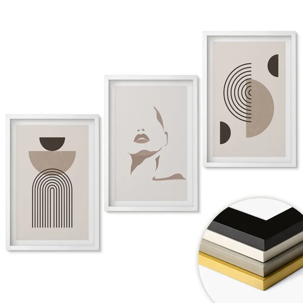 Set 3 tablouri living Forme abstracte în culori discrete